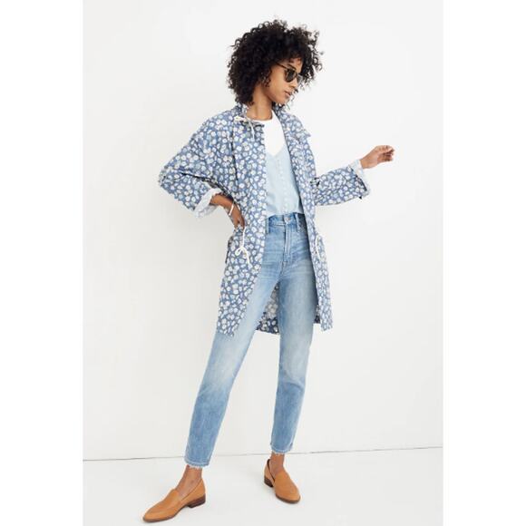 Madewell Preppy Ruffle-Neck Anorak Raincoat French Floral Blue Moon Size Smalll - Picture 1 of 14